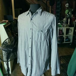 Banana Republic mens 17 17.5 gray white striped dress shirt